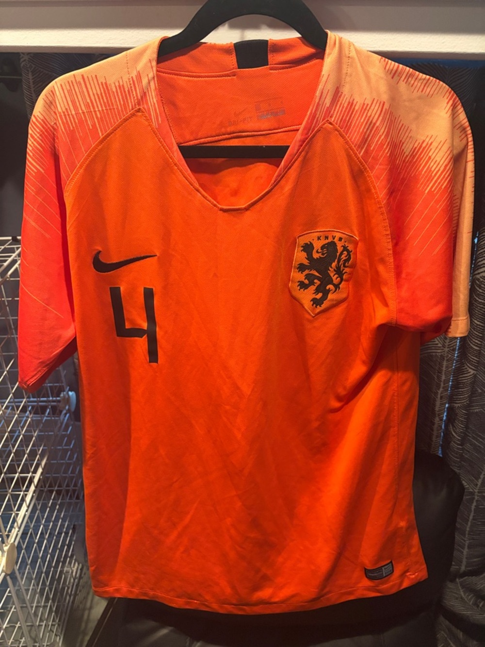Nike mens Orange Netherlands Football Jersey with Black Accents